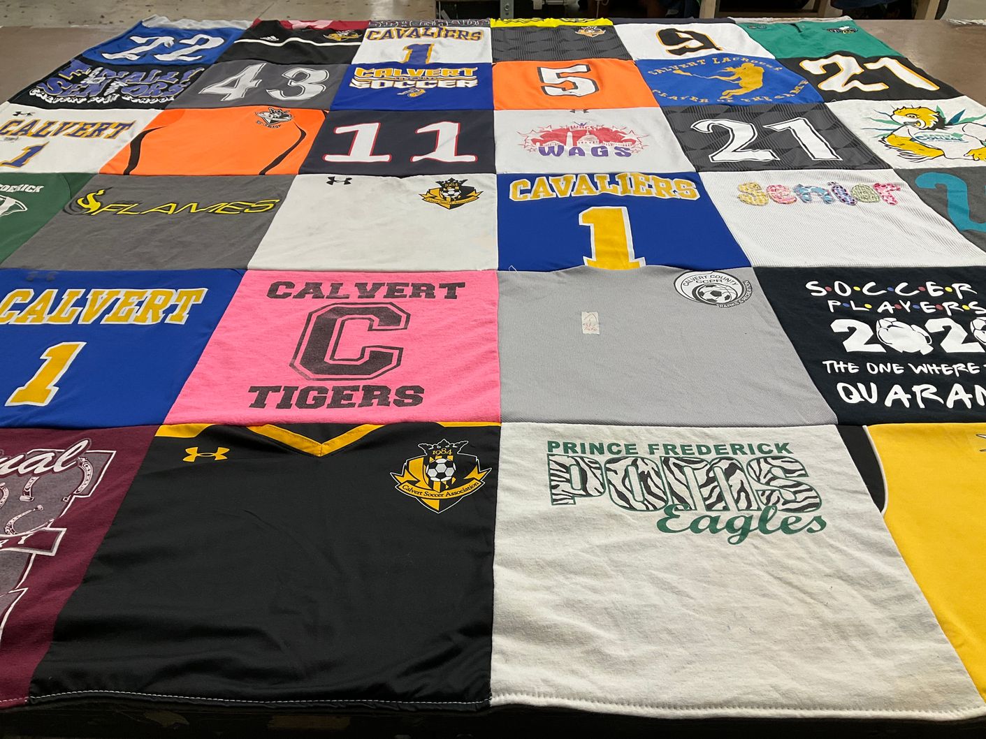 T-shirt quilt featuring calvert tigers, prince frederick eagles by Wendy from MD