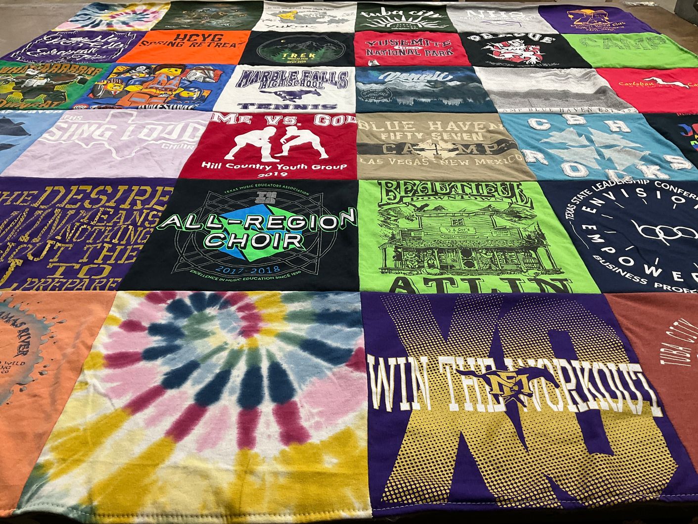 T-shirt quilt from marble falls high school by Kathryn from CO
