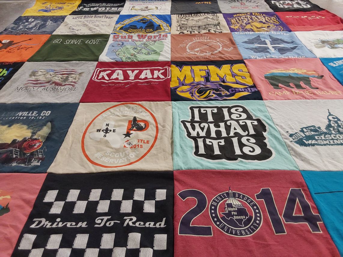 T-shirt quilt from middle school by Kathryn from CO