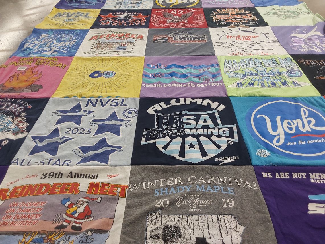 T-shirt quilt with swimming, events themes by Lisa from VA
