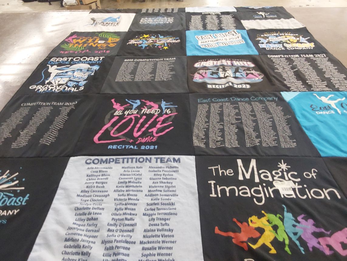 T-shirt quilt with dance themes by christine from NJ