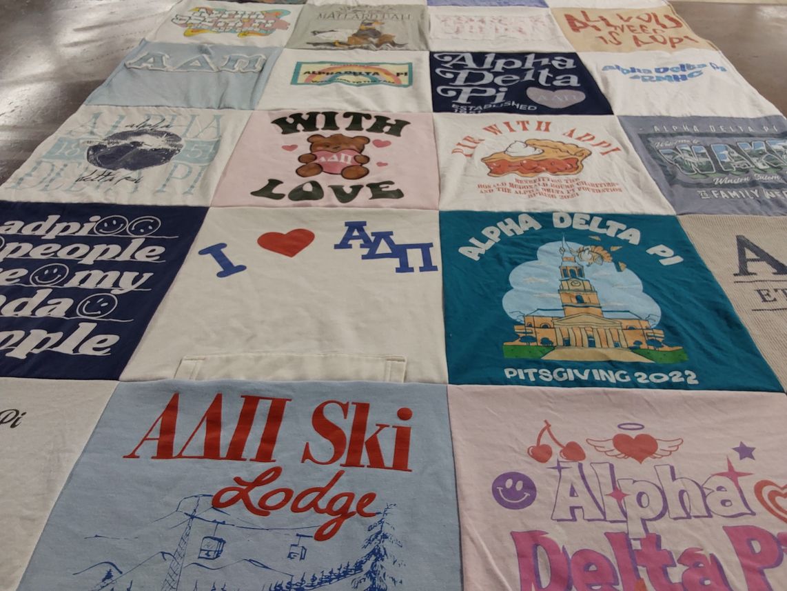 T-shirt quilt with sorority, sisterhood themes by Makayla from PA