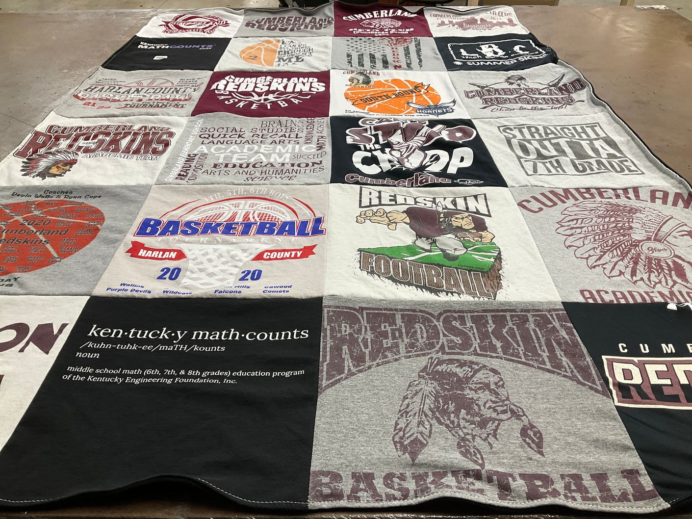T-shirt quilt featuring cumberland county redskins by Melissa from KY