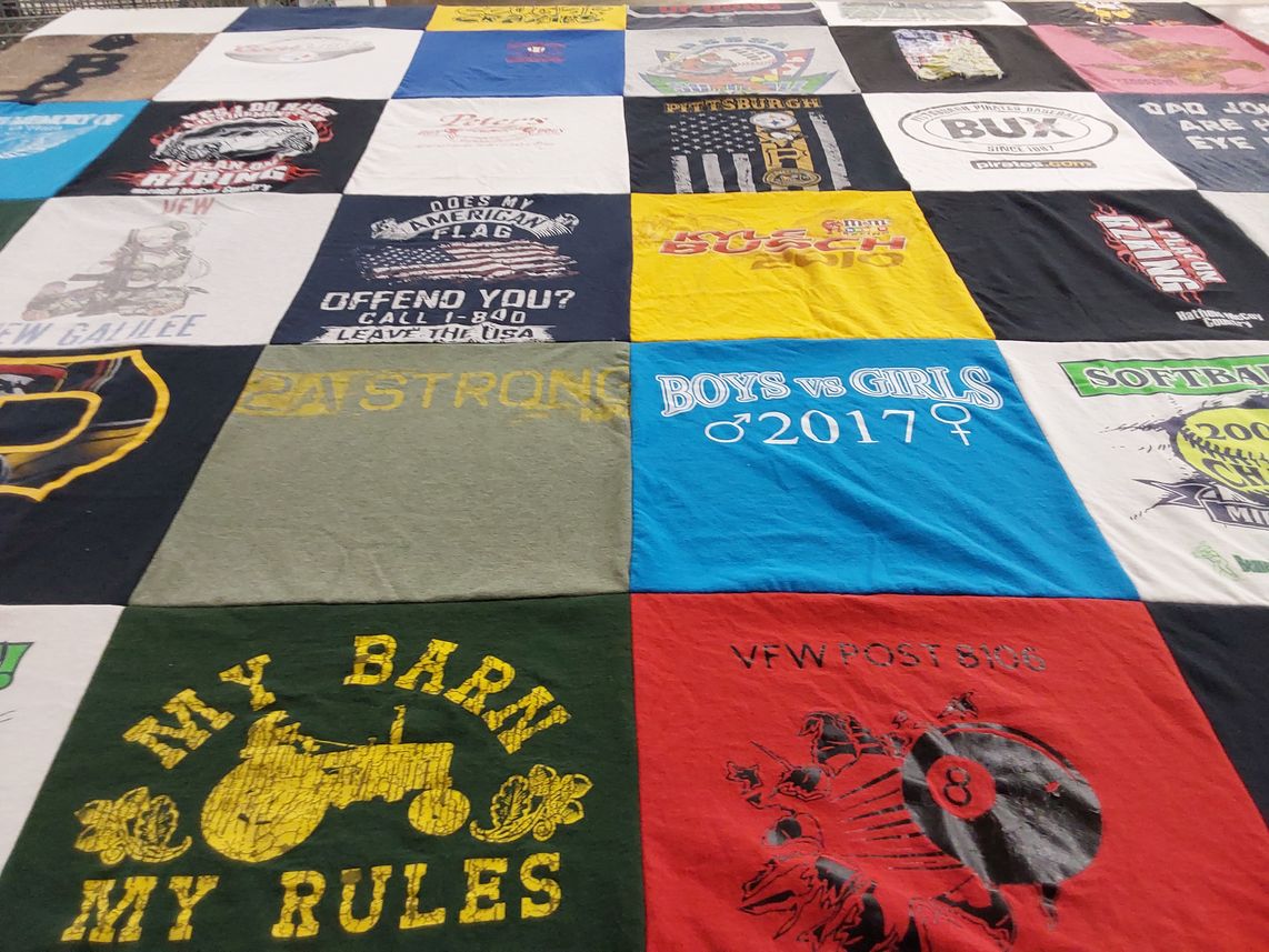T-shirt quilt with softball, farming themes by Jeff from PA