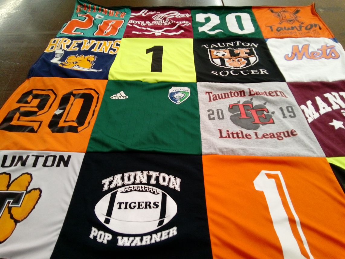 T-shirt quilt featuring taunton tigers, taunton navigators by Stephanie from MA