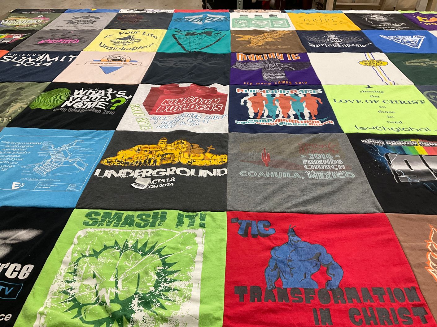 T-shirt quilt with faith, youth events themes by Stacy from KS