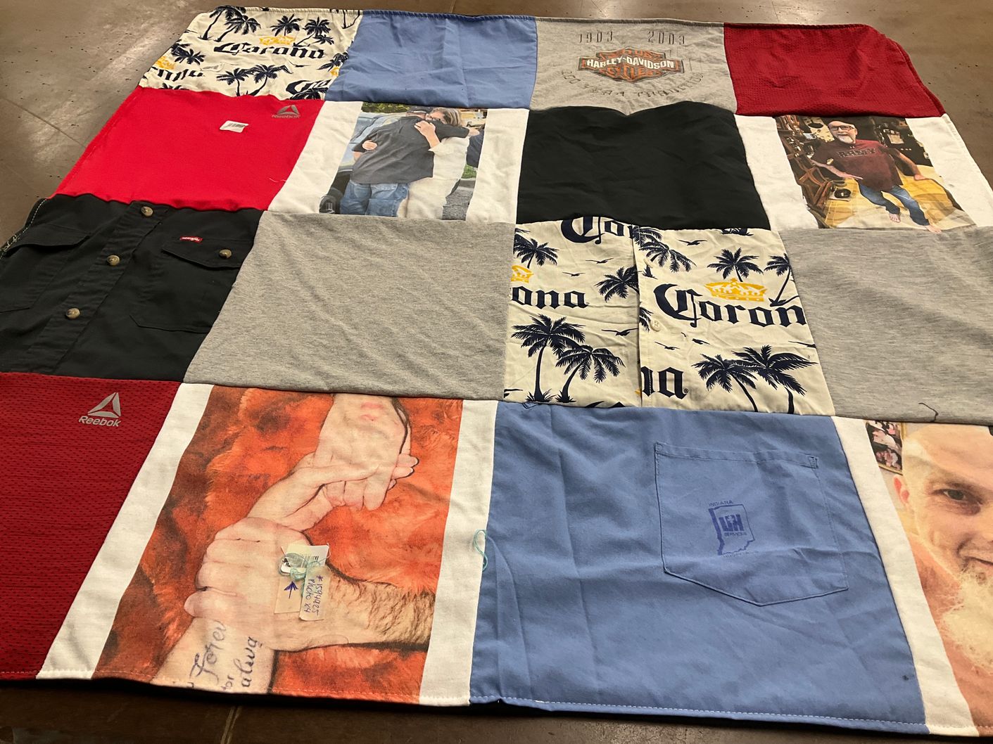 T-shirt quilt with motorcycles, beach themes by Faith from IN