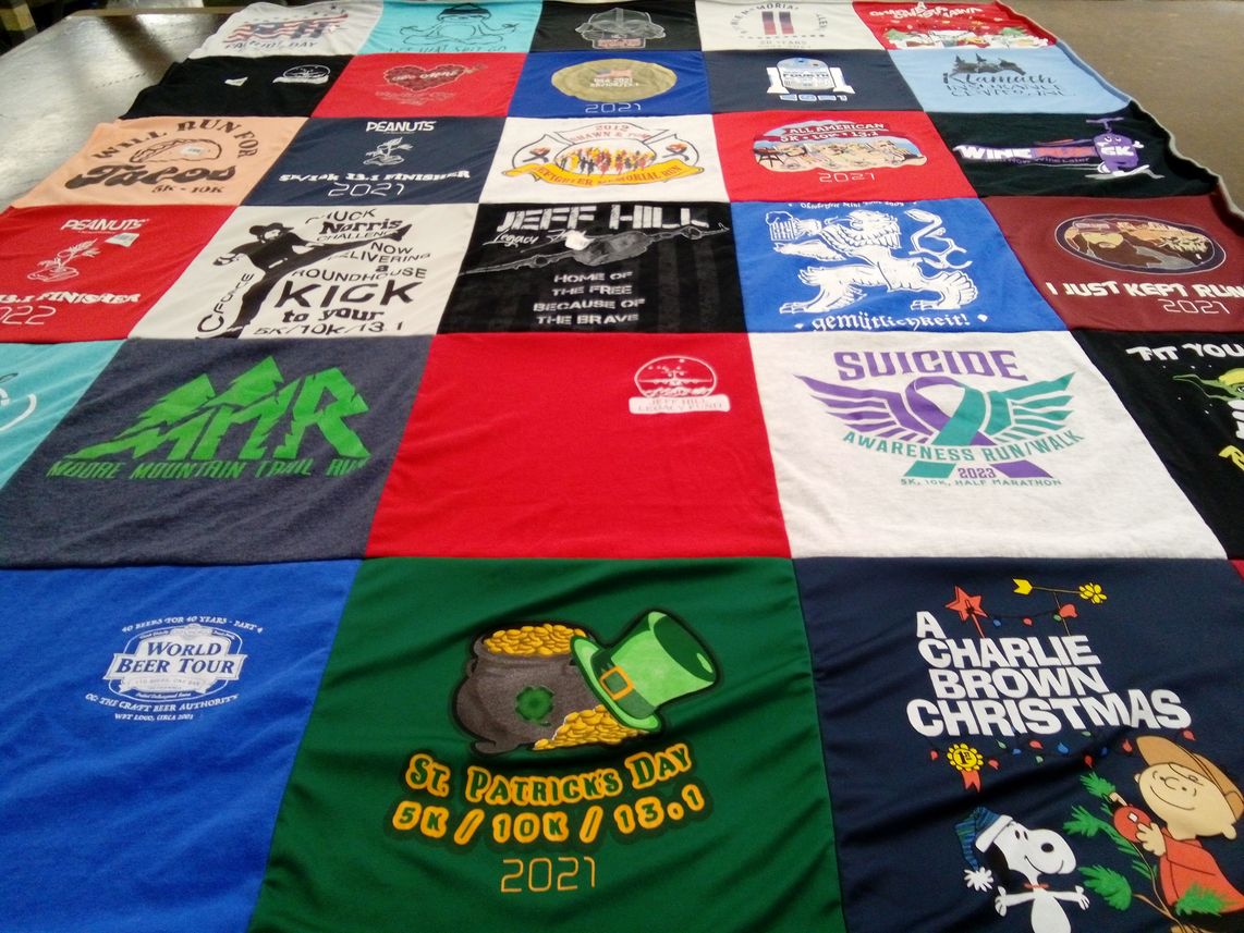 T-shirt quilt with running, awareness themes by Clifford from OR