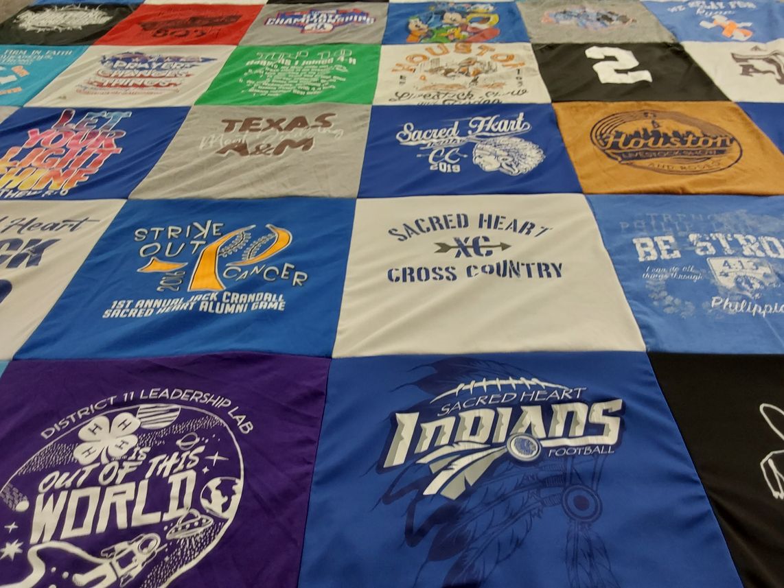 T-shirt quilt featuring sacred heart indians football, sacred heart cross country by Ryan from TX