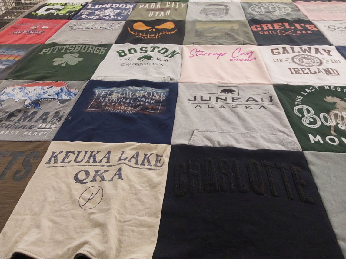 T-shirt quilt with travel, nature themes by Angela from NY