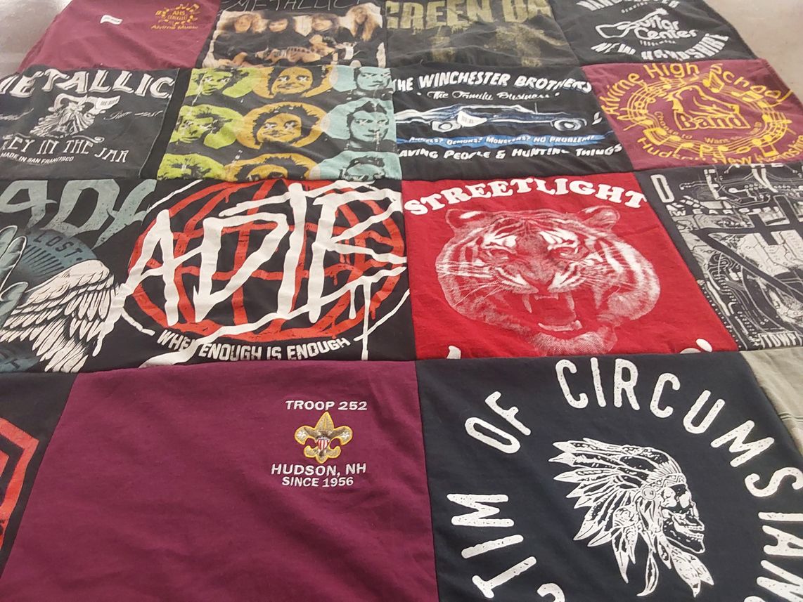 T-shirt quilt from alvirne high school by Eileen from NH