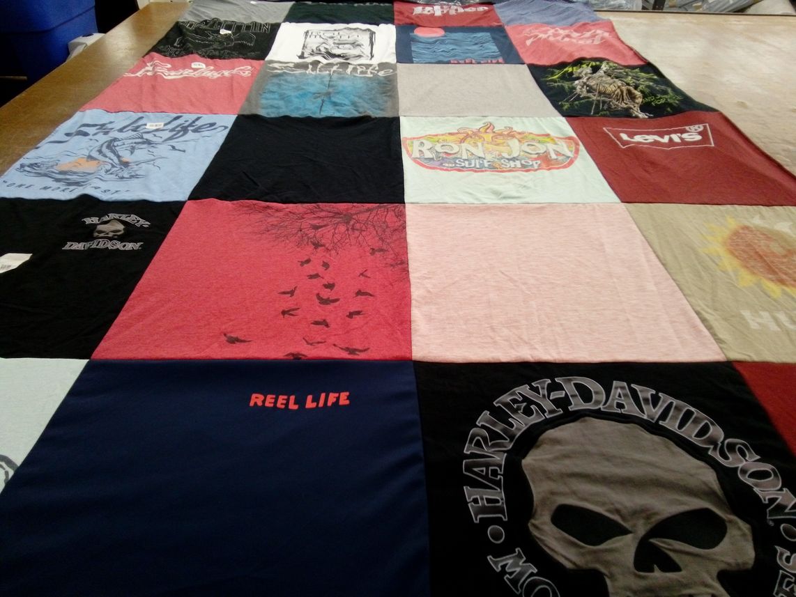 T-shirt quilt with motorcycles, surfing themes by Christina from NJ
