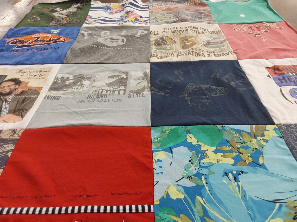 T-shirt quilt with fishing, cooking themes by Arelys from NJ