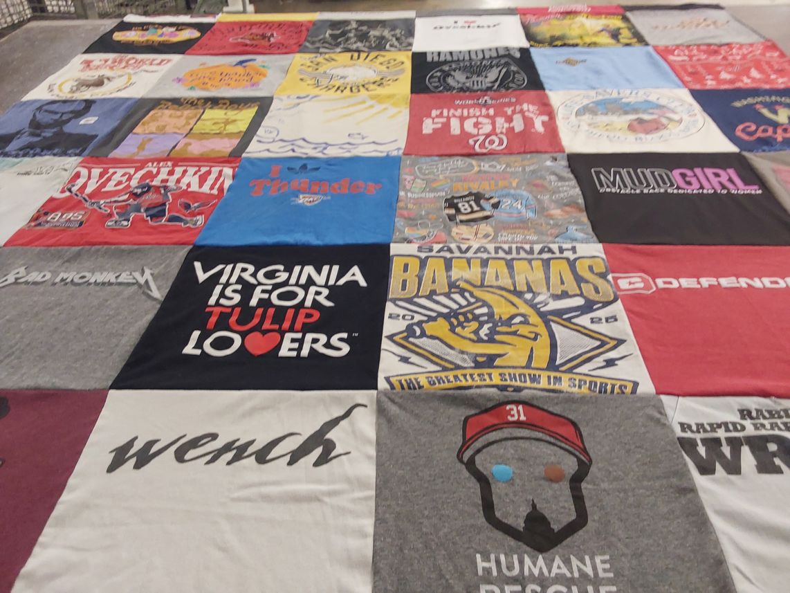 T-shirt quilt with sports, music themes by Jenny from VA