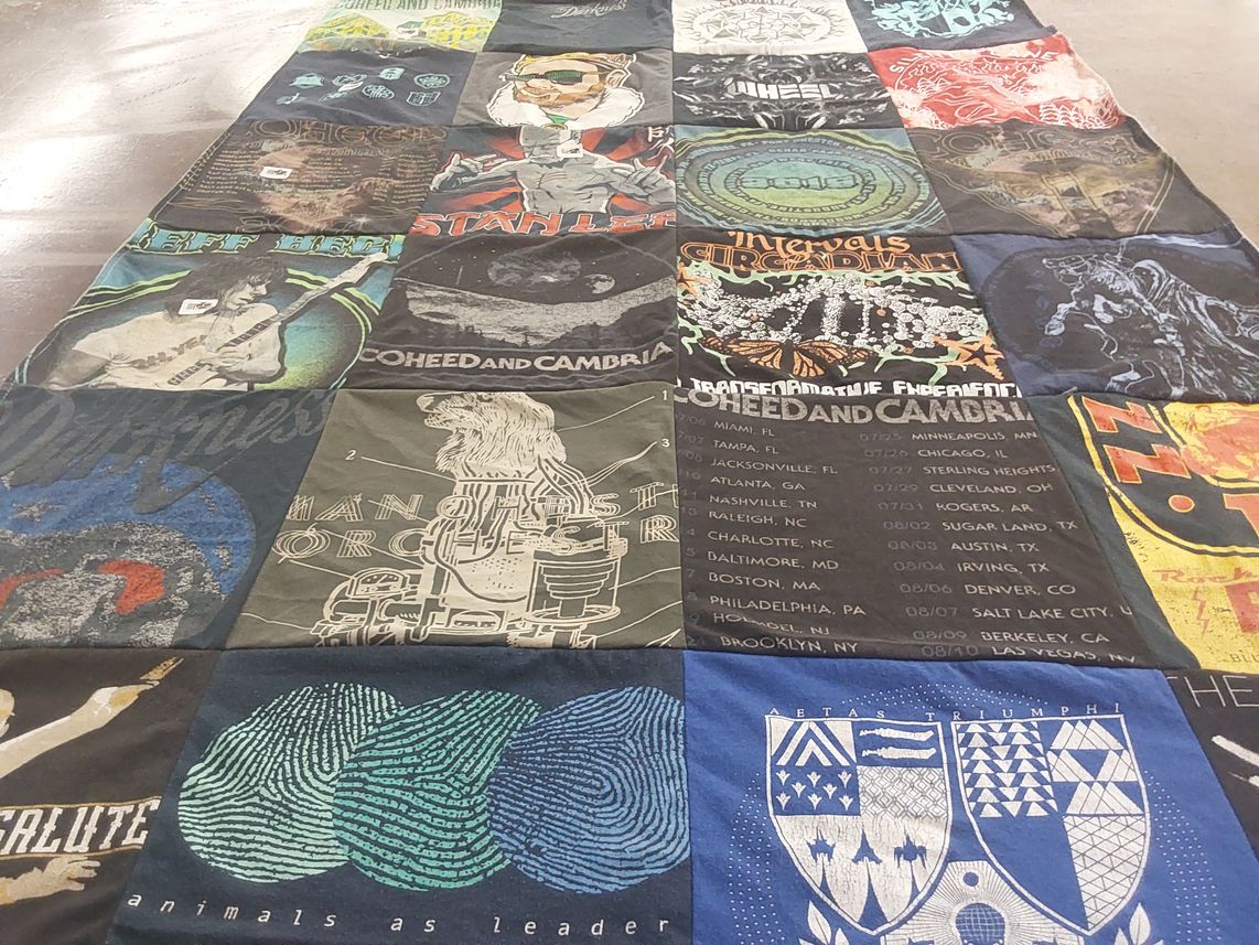 T-shirt quilt with music, concerts themes by Hillary from TX