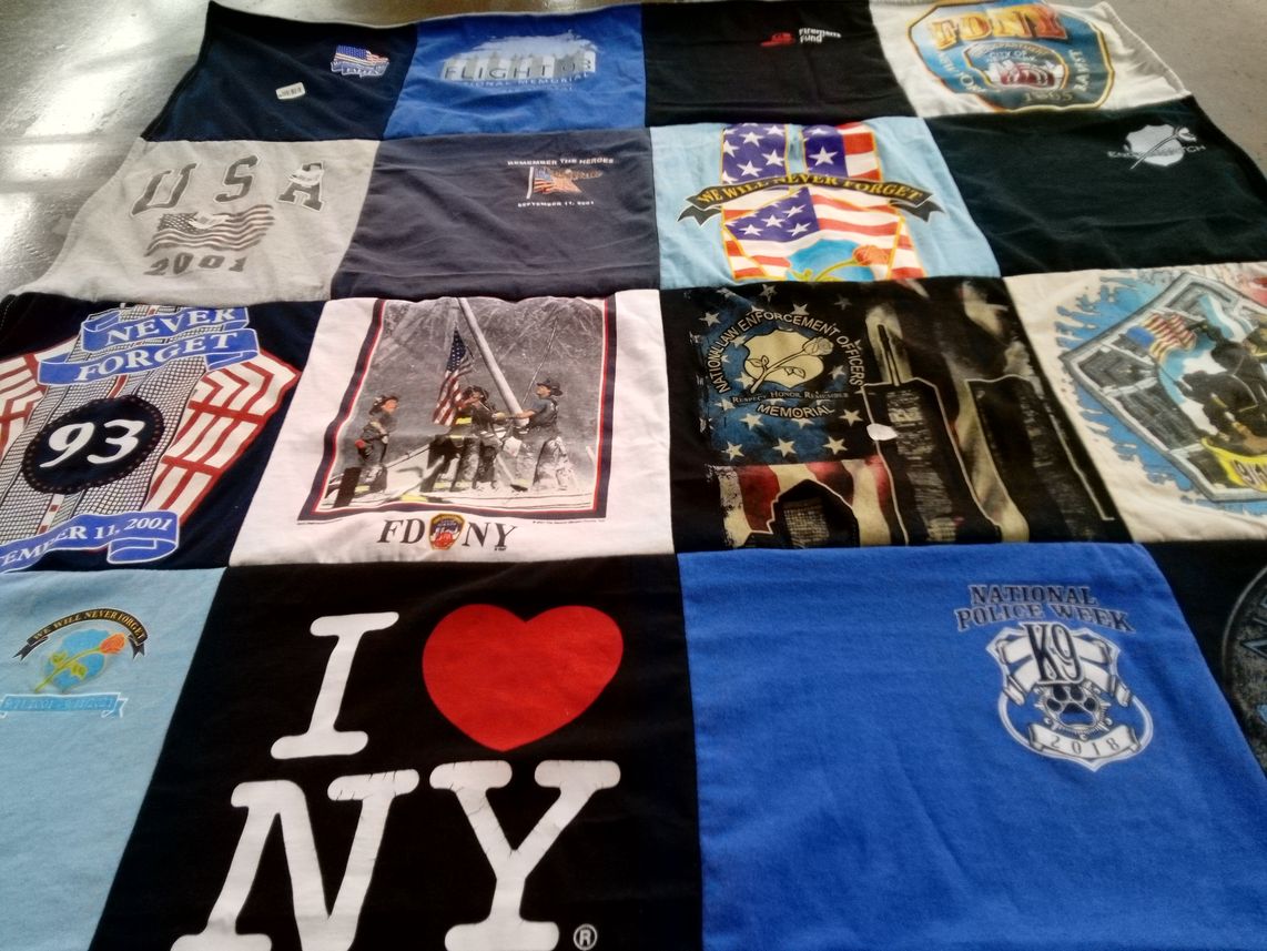T-shirt quilt with first responders, law enforcement themes by marianne from CT