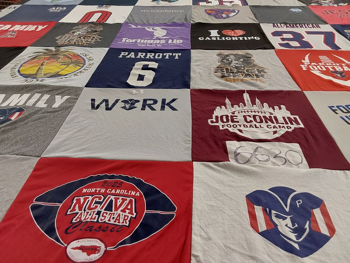 T-shirt quilt with sports, football themes by Cara from NC