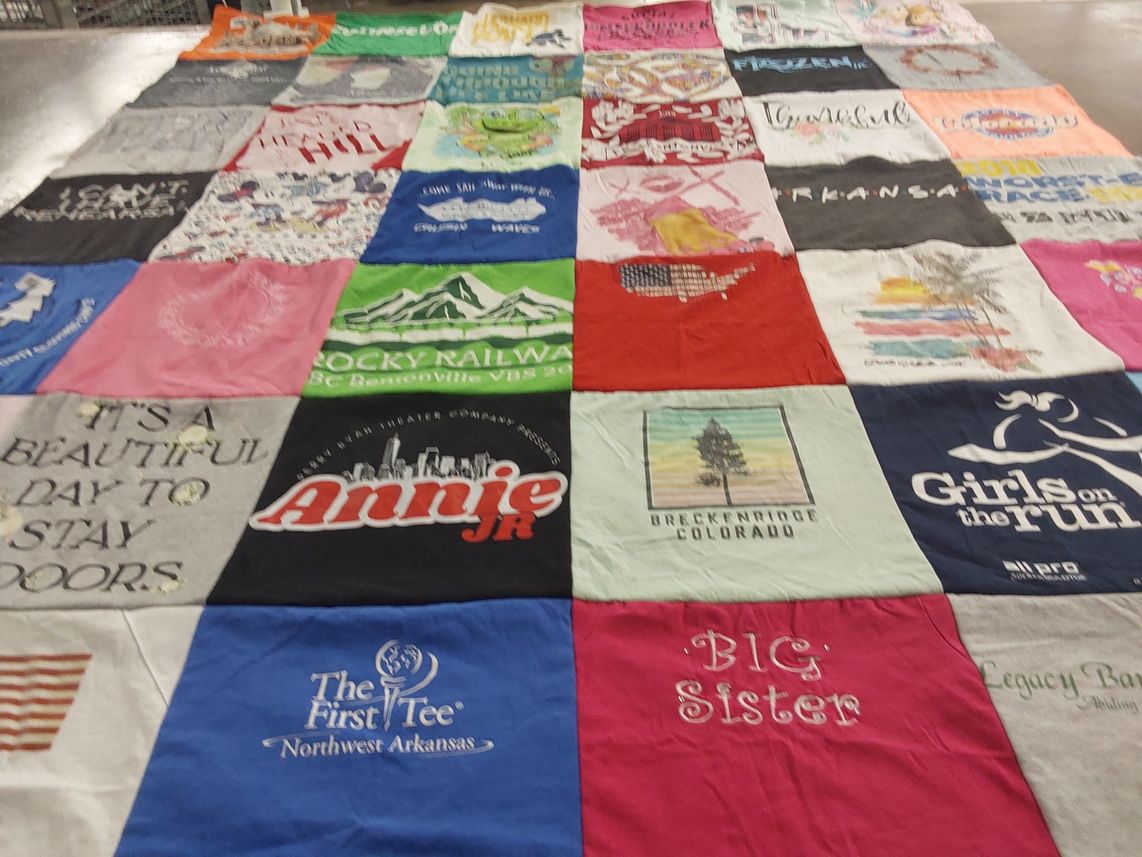 T-shirt quilt with theater, outdoors themes by Denise from AR