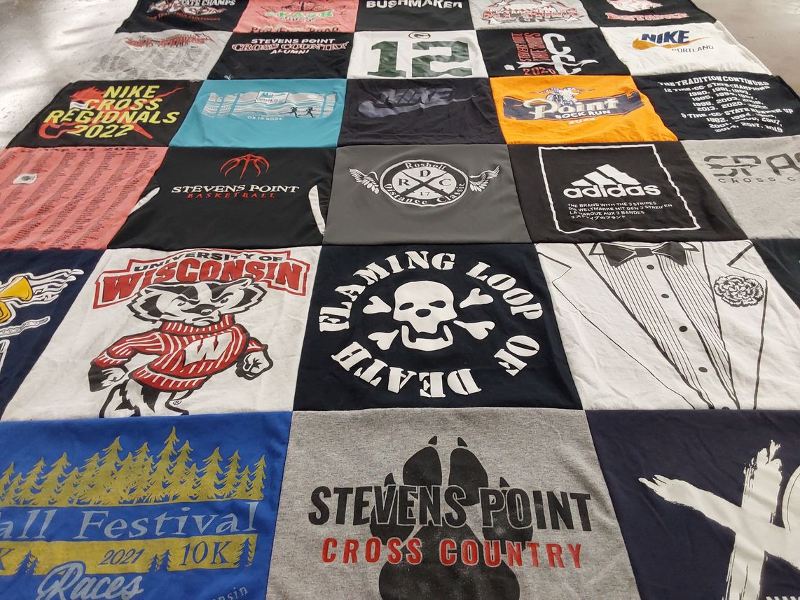 T-shirt quilt featuring stevens point cross country, stevens point basketball by Amanda from WI