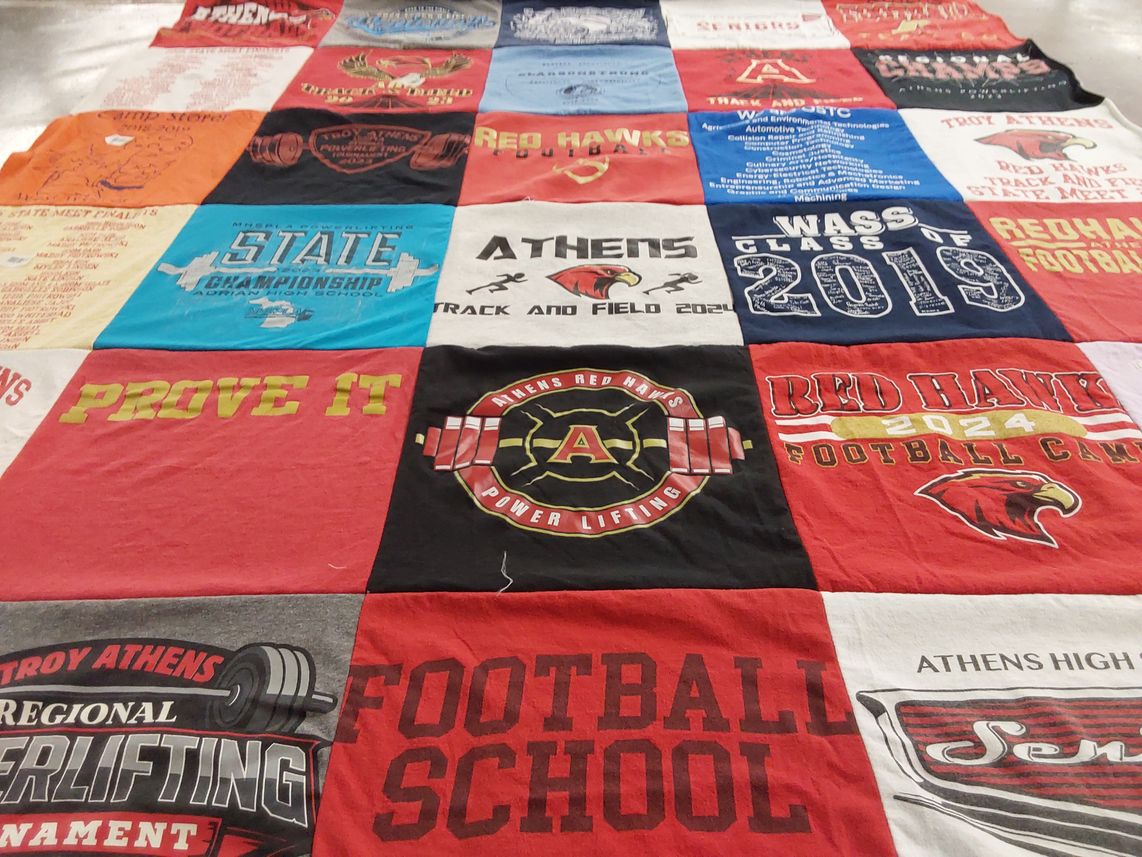 T-shirt quilt featuring athens red hawks football by Christel from MI