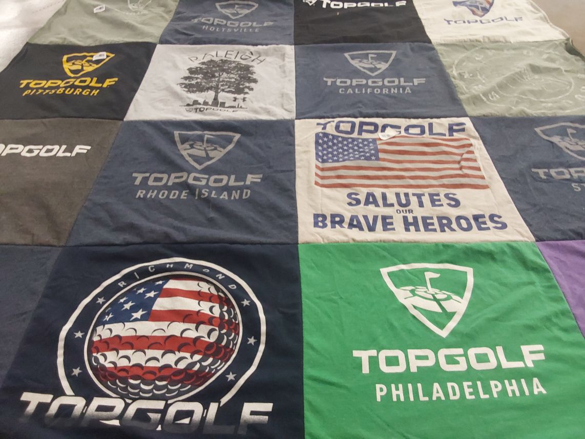 T-shirt quilt with golf, sports themes by Martha from GA
