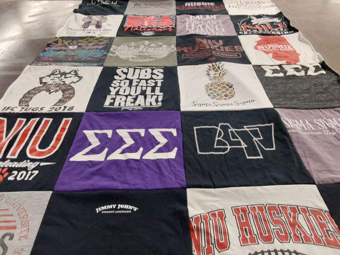 T-shirt quilt featuring northern illinois huskies by Alyssa from KS
