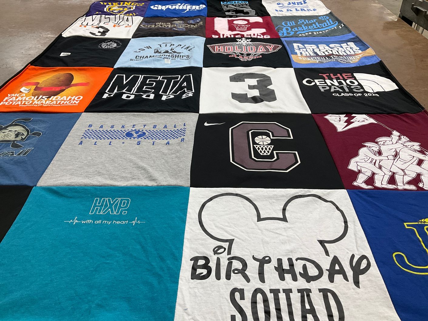 T-shirt quilt from brigham young university, charlottesville high school by Mindy from ID