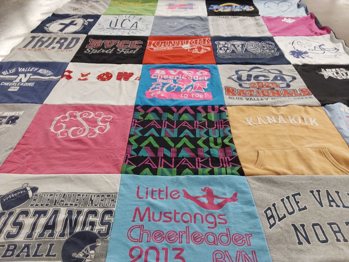 T-shirt quilt featuring blue valley north mustangs by Kelly from TX