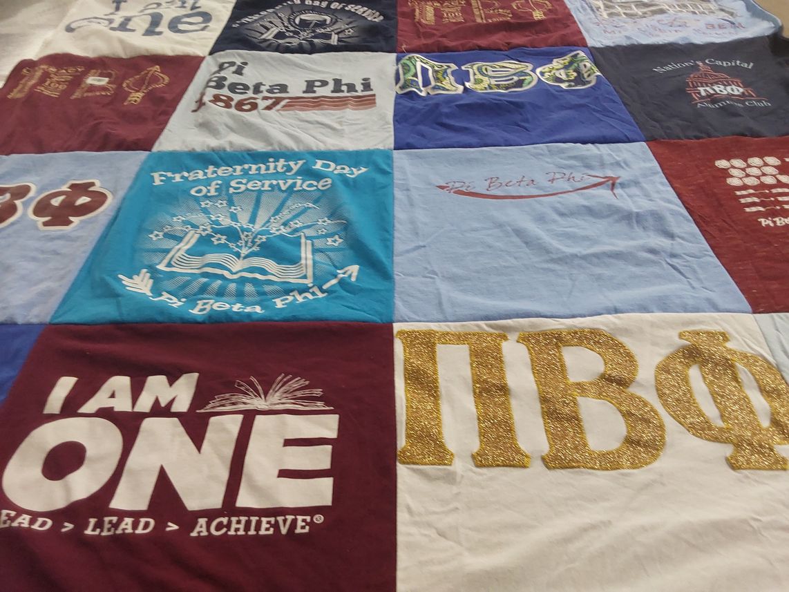 T-shirt quilt with sorority, fraternities themes by Julie from VA