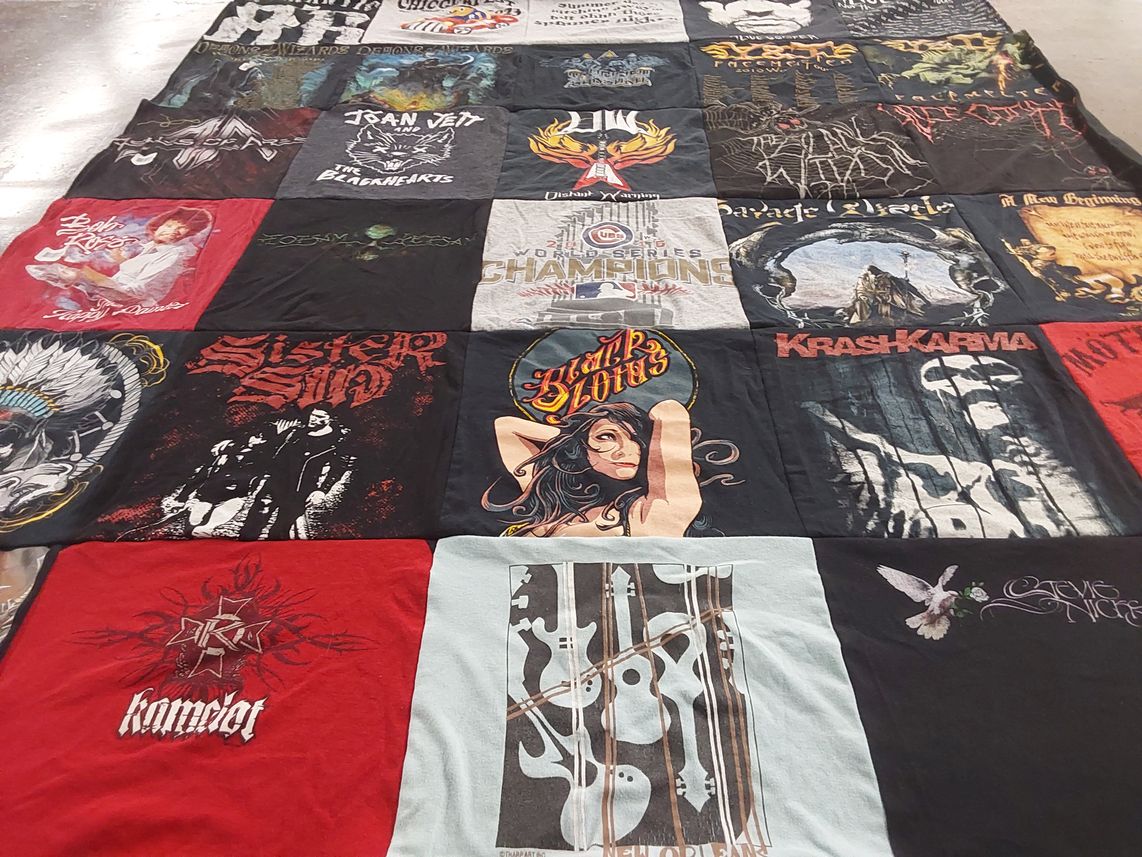 T-shirt quilt with music, rock themes by Lisa from CO