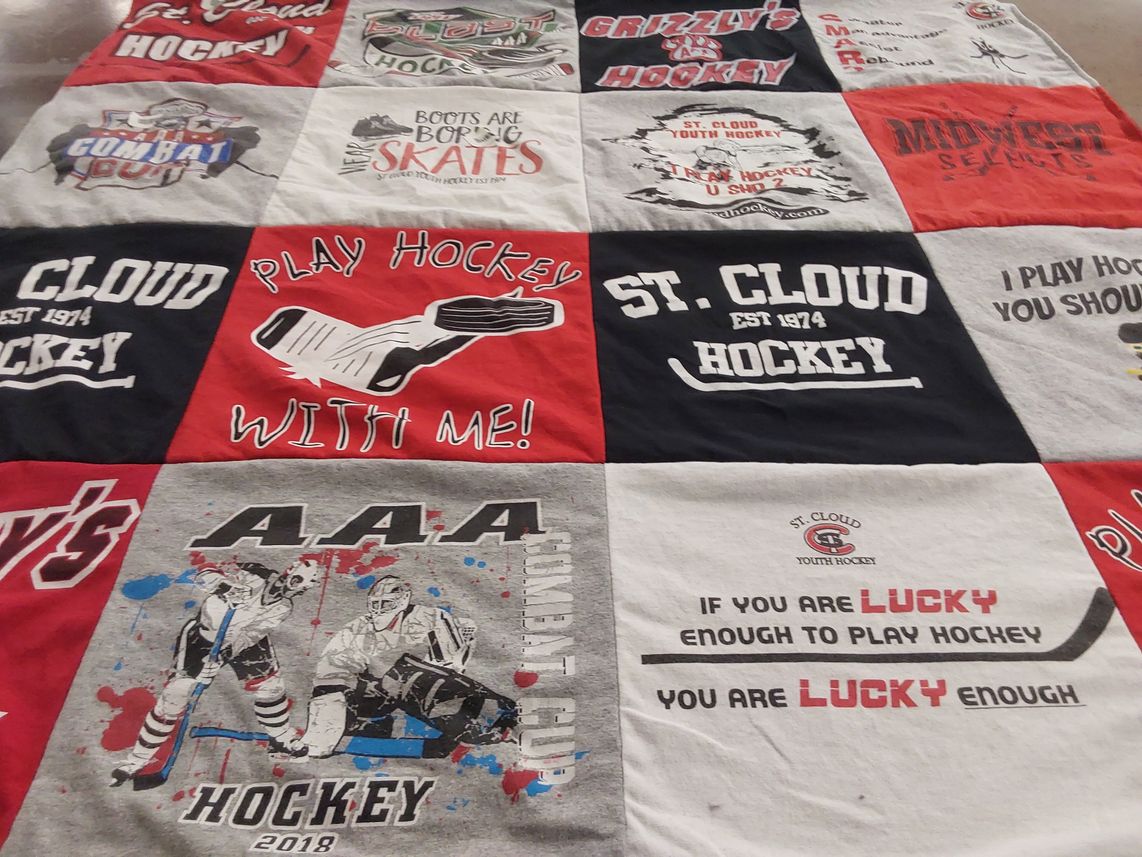 T-shirt quilt featuring st. cloud youth hockey, grizzly's hockey by Cynthia from MN