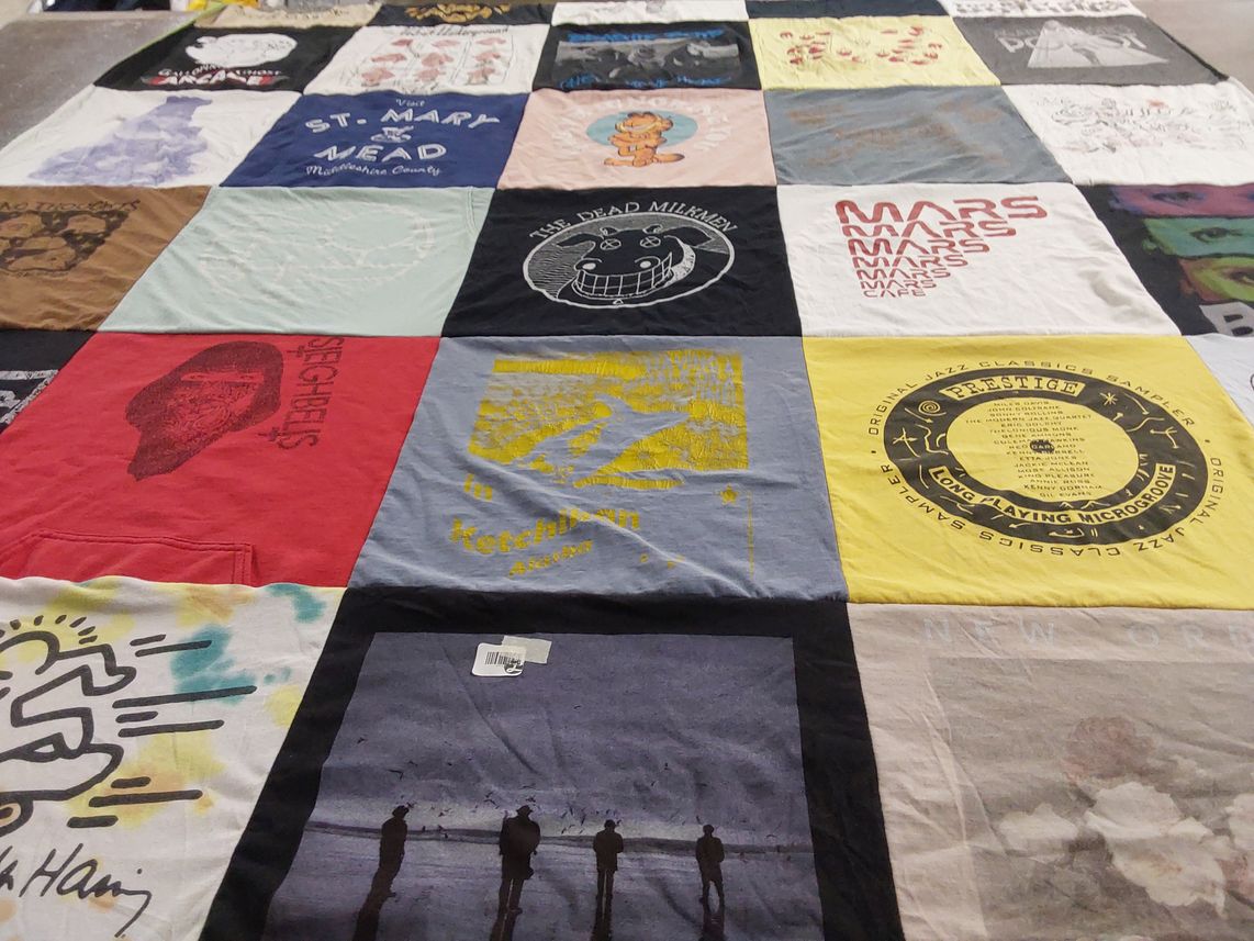 T-shirt quilt with music, art themes by Natalie from IL
