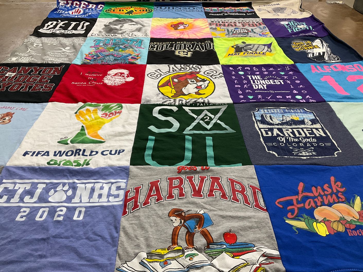 T-shirt quilt from harvard university, canyon high school by Monica from MI