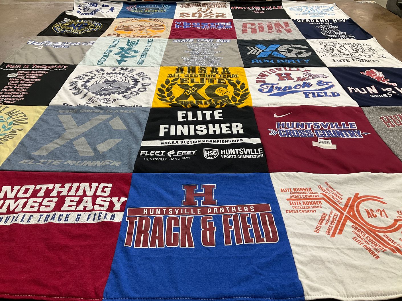 T-shirt quilt featuring huntsville panthers track and field, huntsville cross country by Lara from AL