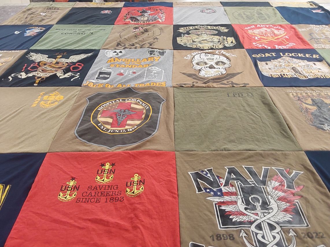 T-shirt quilt with military, navy themes by Stephanie from TX