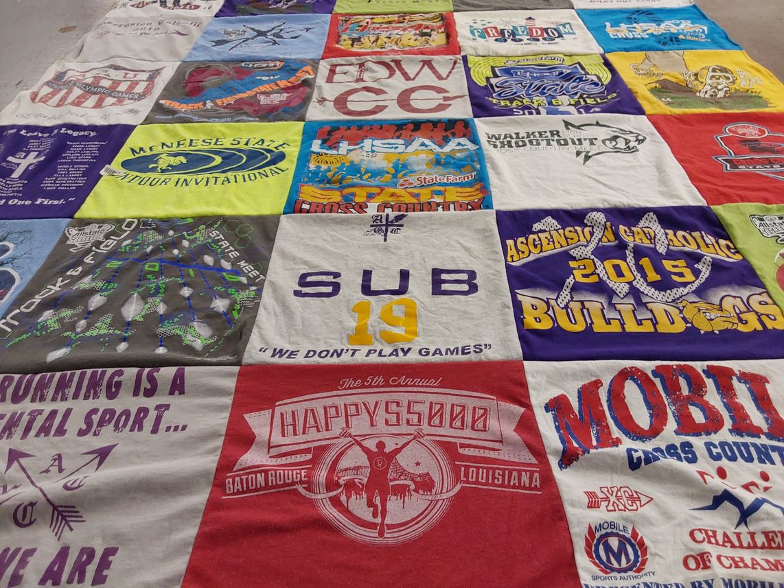 T-shirt quilt from mcneese state university, ascension catholic school by Caryn from LA