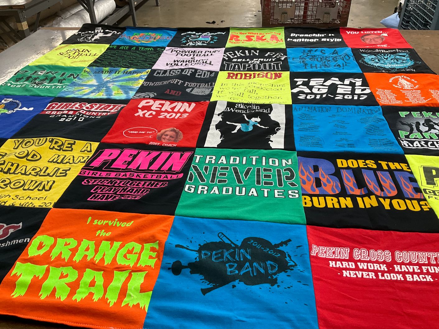 T-shirt quilt featuring pekin girls basketball, pekin cross country by Melissa from IA