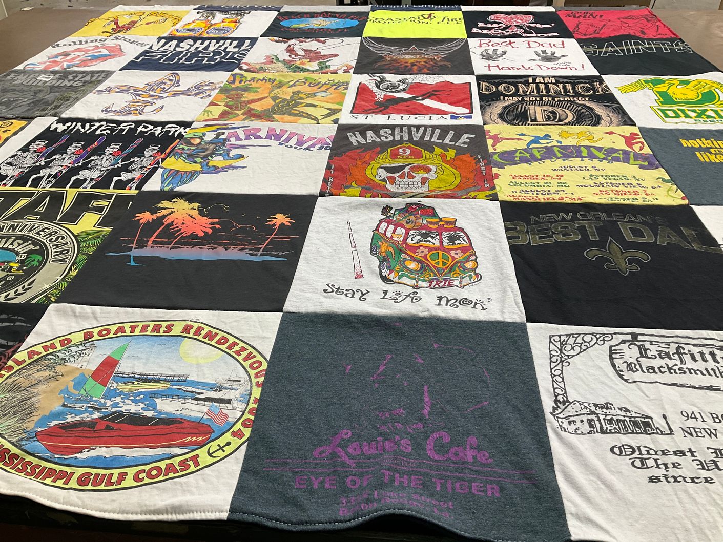 T-shirt quilt with carnival, boating themes by Dominick from LA
