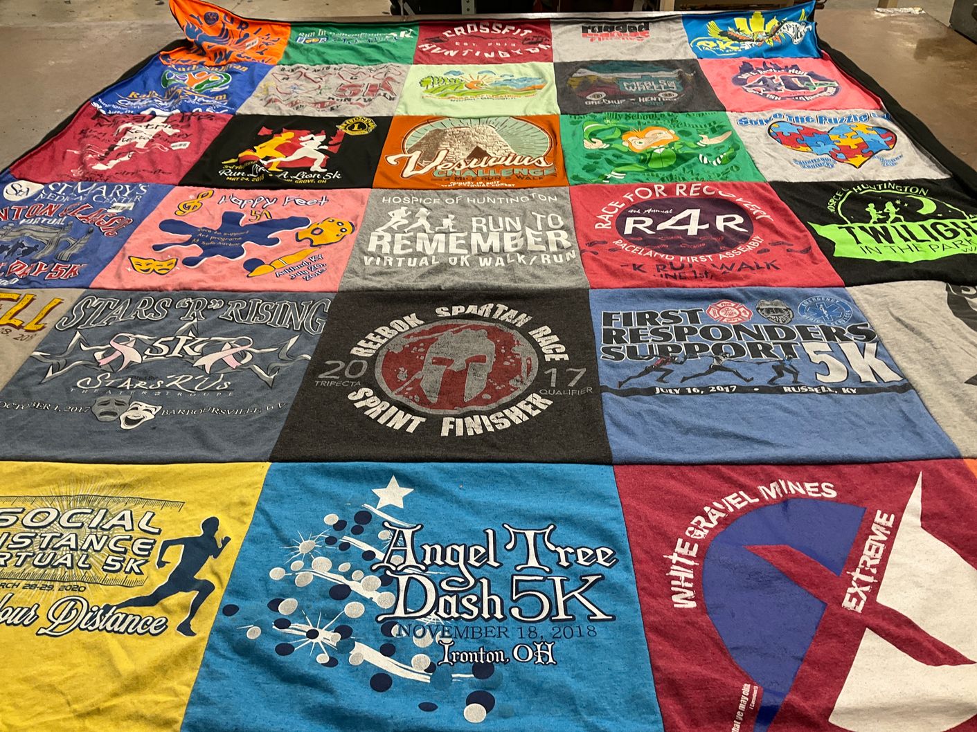 T-shirt quilt with running, charity events themes by Leah from NC