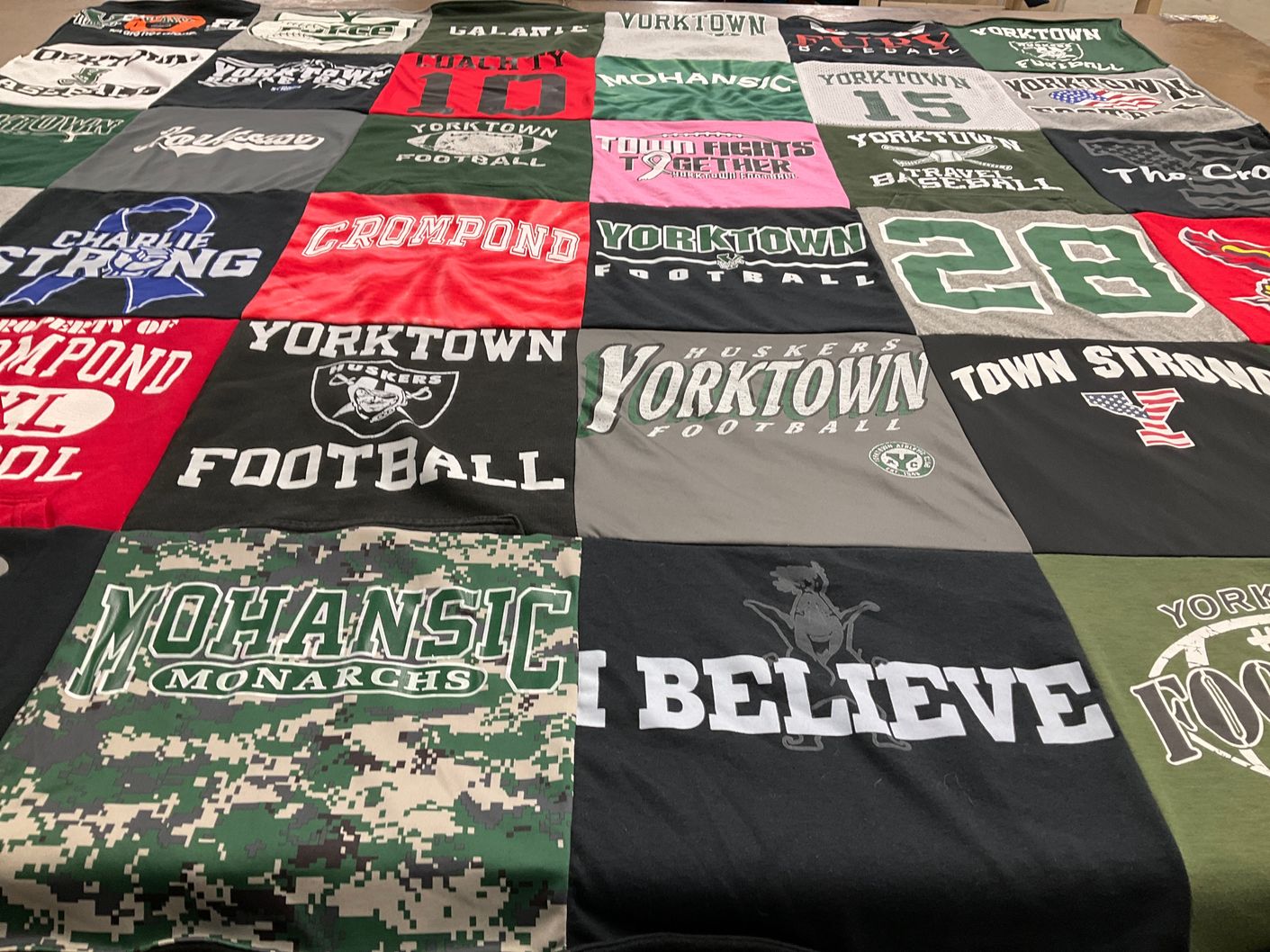 T-shirt quilt featuring yorktown huskers football, yorktown baseball by Kathy from NY