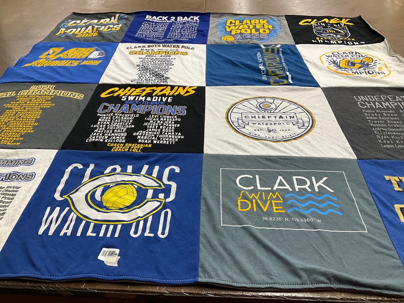 T-shirt quilt featuring clark water polo, clark swim and dive by Rick from CA