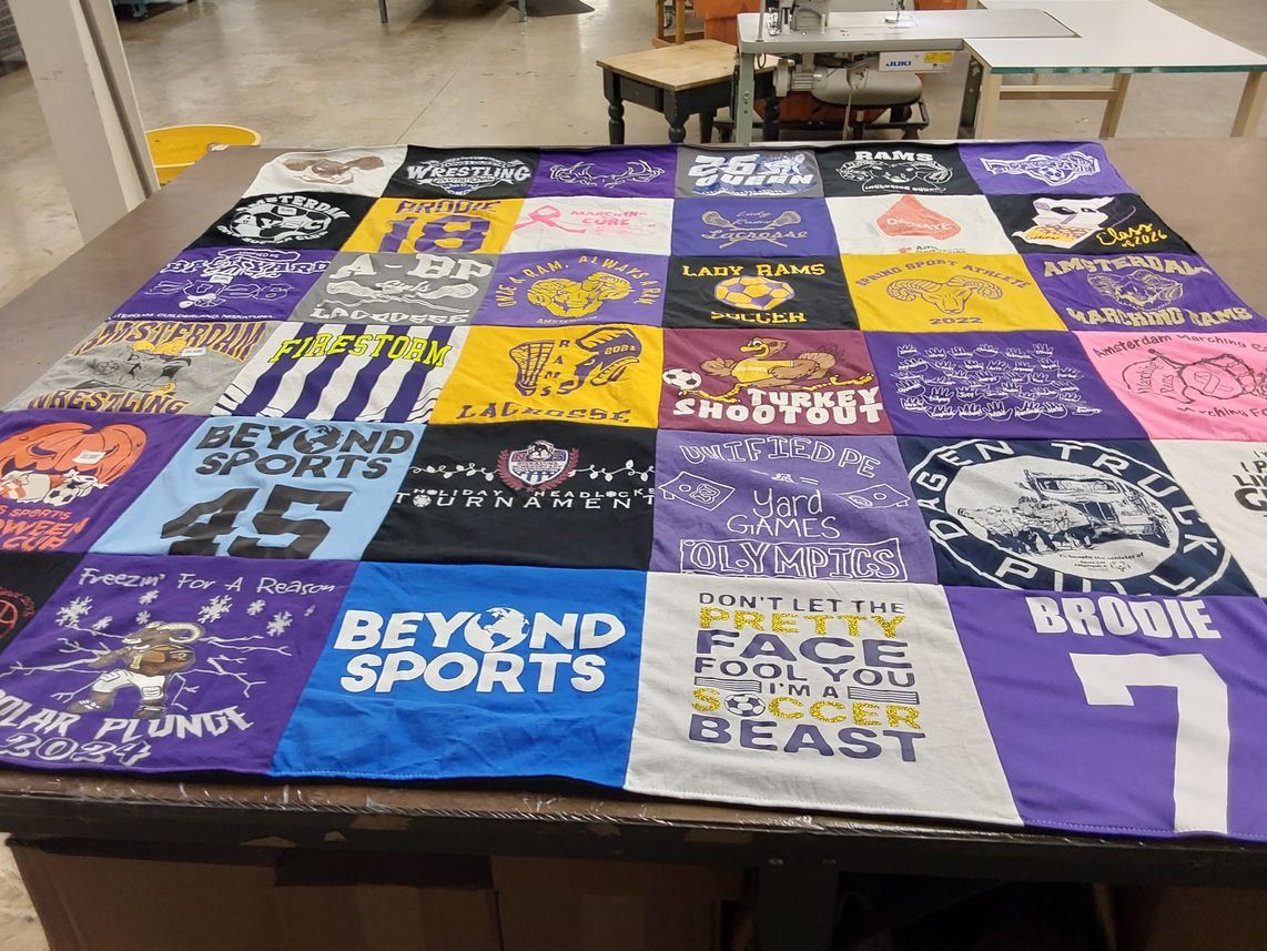 T-shirt quilt featuring lady rams soccer, amsterdam wrestling team by Cereda from NY