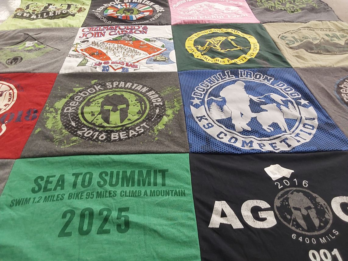 T-shirt quilt with fitness, running themes by Stephanie from NY