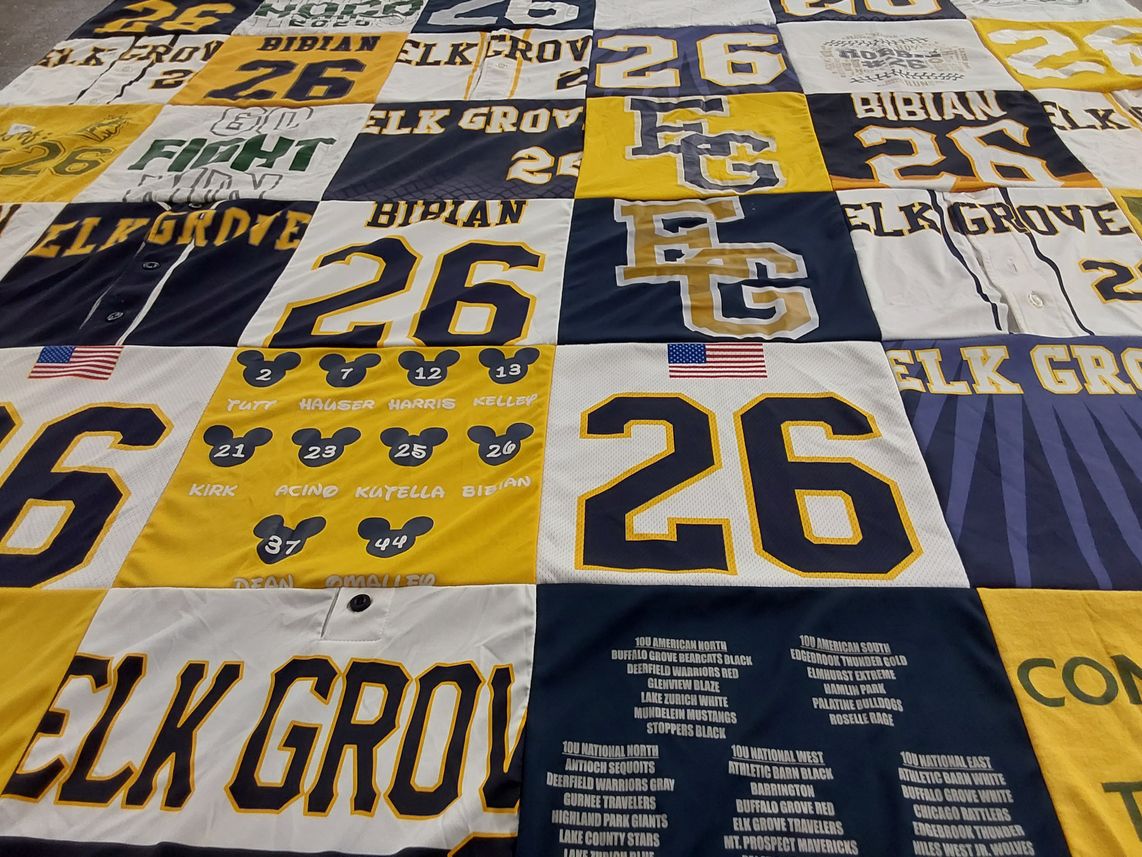 T-shirt quilt featuring elk grove high school mustangs by Cristin from IL