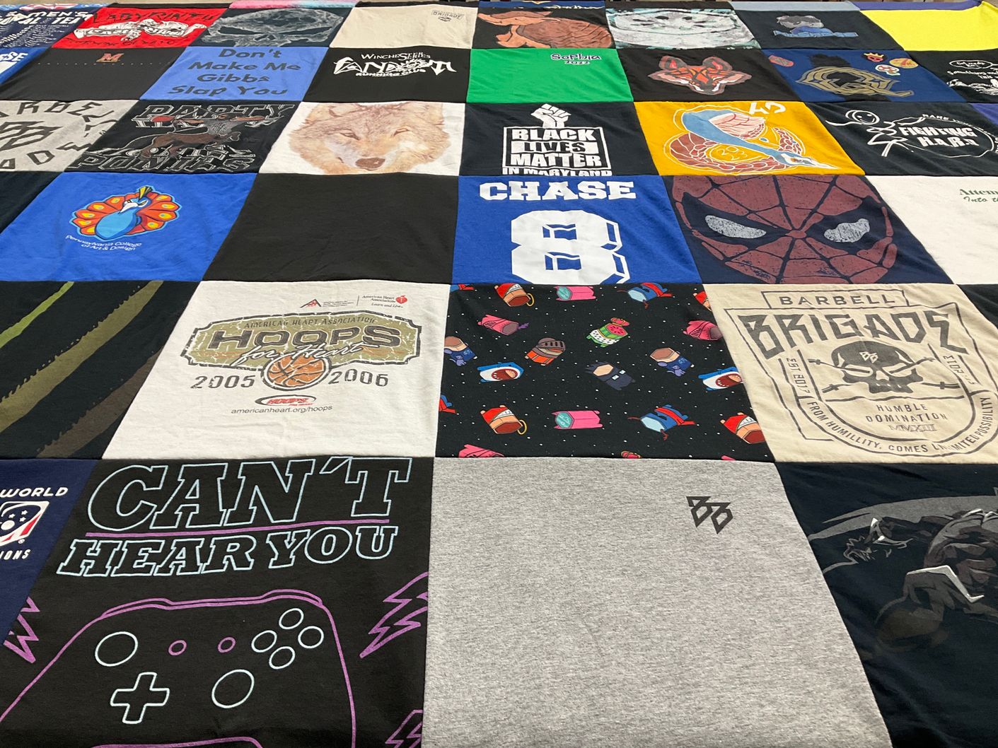T-shirt quilt with basketball, video games themes by Anthony from MD