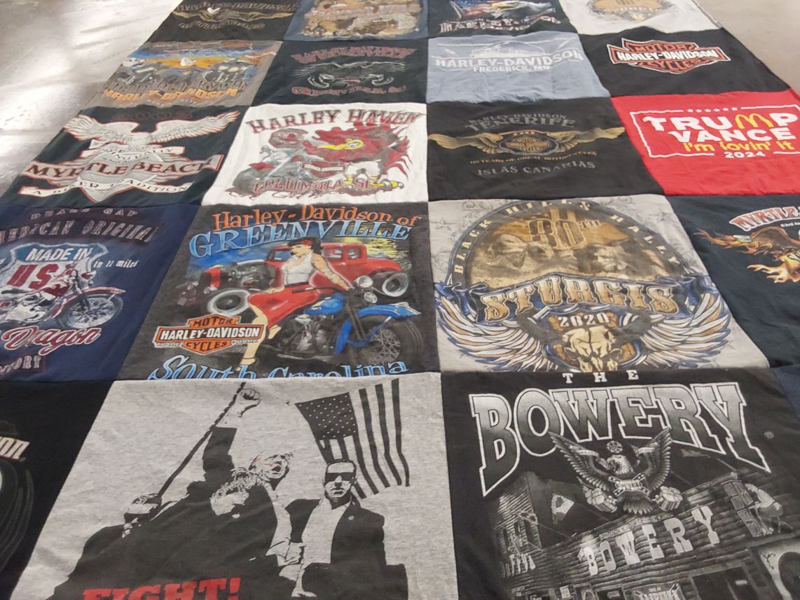 T-shirt quilt with motorcycles, biking themes by James from SC