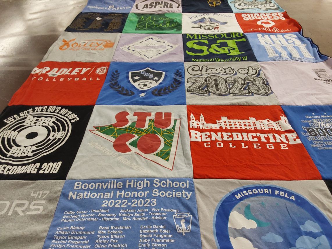 T-shirt quilt from benedictine college, bradley university by Tina from MO