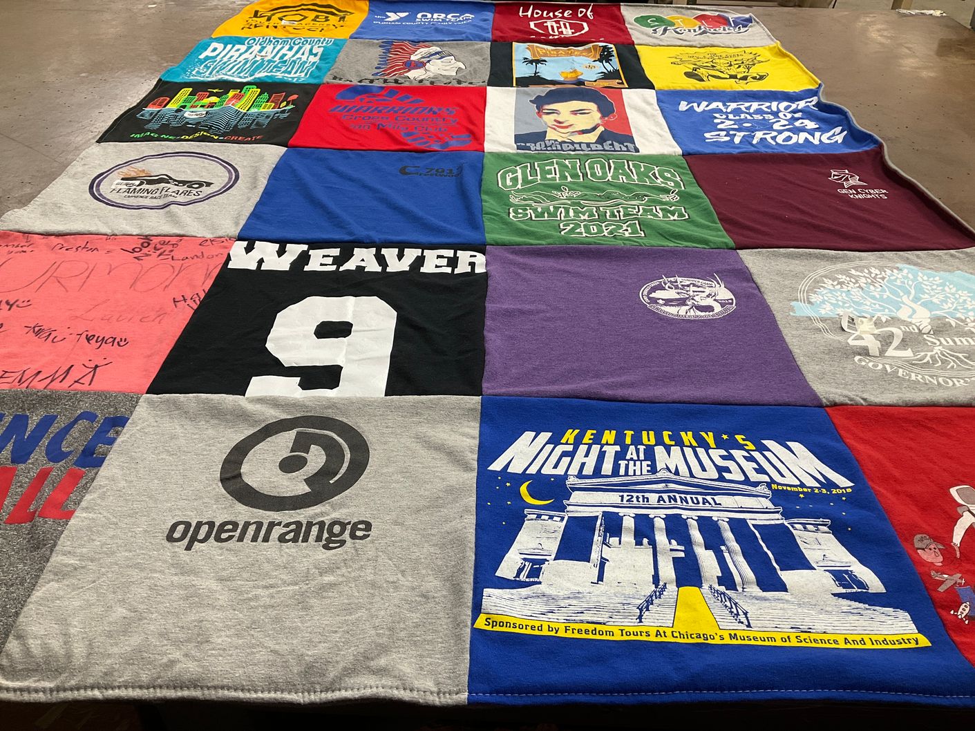 T-shirt quilt from glenoaks high school, purdue university by Jen from KY