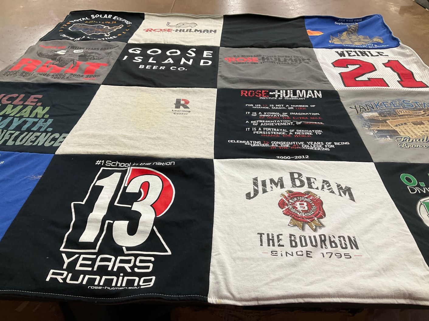 T-shirt quilt from rose hulman institute of technology by Deborah from OH