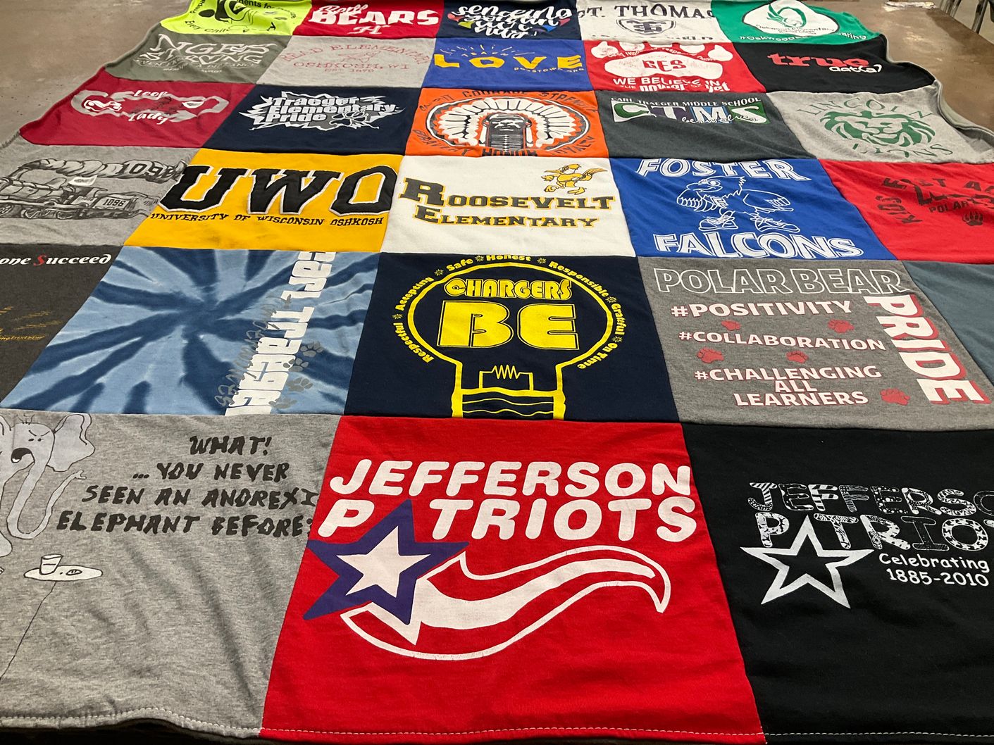 T-shirt quilt featuring foster falcons, jefferson patriots by Jen from WI